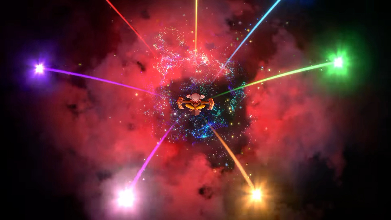 巨大な剣がカラフルな星を砕いて…