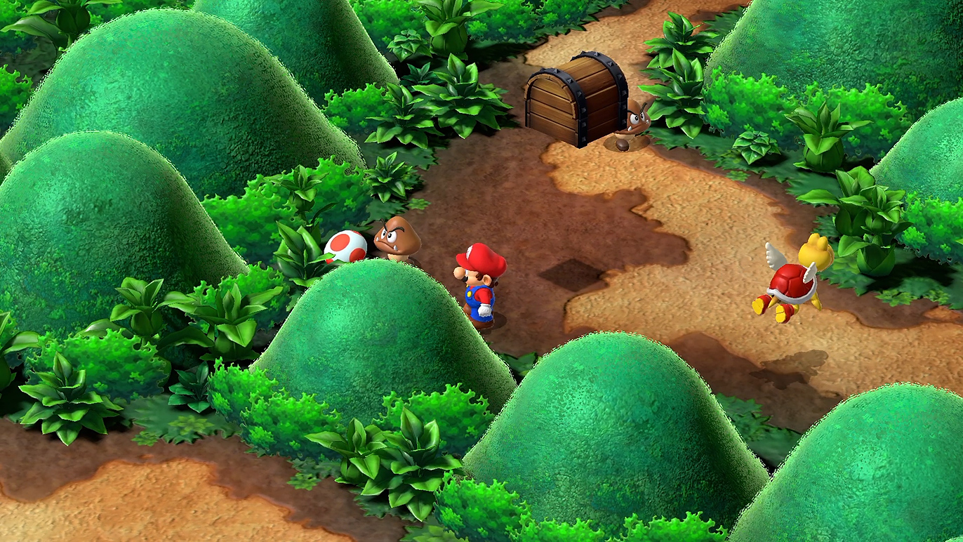 クリボーに追い込まれているキノピオ